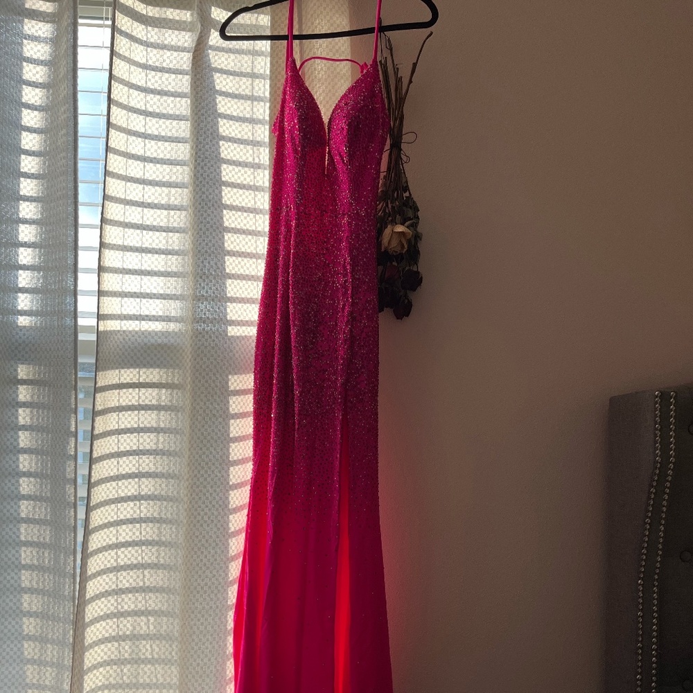 pink multicolor rhinestone prom dress